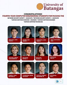 13K views · 134 reactions | Congratulations to our Fourth-Year Computer Engineering Students for Passing the following certifications. - Network Security Expert 1 - Associate - Network Security Expert 2 - Associate - Sophos Certified Overview - Engineer - Sophos Certified Engineer - Sophos Certified Technician. We are proud of you, UBians! #UBecomeWhatUBelieve | University of Batangas | Facebook