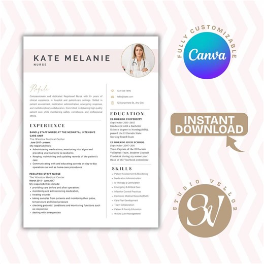 Editable Professional Nursing CV Template | RN Healthcare Resume | Canva Editable | Digital Download - Etsy