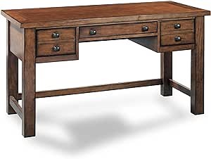 Homestyles Tahoe Aged Maple Executive Writing Desk with Five Drawers and Keyboard Tray