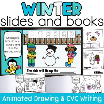 Winter Animated Drawing & Writing Slides - CVC Words Labeling Phonics Activities