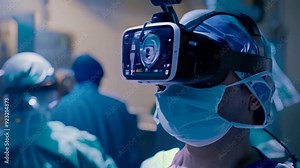Doctors Performing Surgery Using Virtual Reality Technology, Virtual reality technology being used to guide surgeons during a complex procedure in the operating room