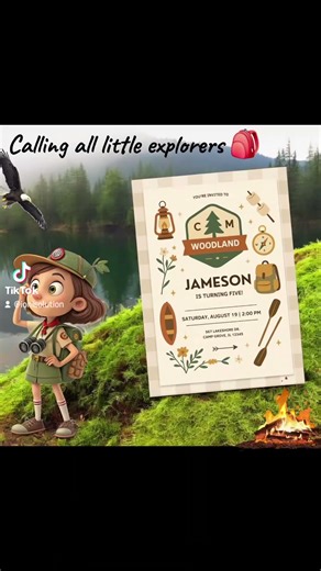 🎯 Woodland Camping Editable Birthday Invite for Kids | Adventure Party!