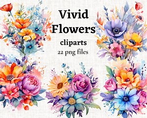 Watercolor Bright Flowers Clipart Spring Flowers PNG Summer Floral Images of Colorful Bouquets Commercial Use Watercolor Flowers Wedding Png - Etsy