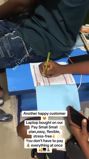 Lilian Ndukwe on Instagram: "A customer reached out to us from the blue app. She saw our PAY SMALL SMALL PLAN and was interested. She enquired further about what it entails and I told her. She choose a plan and we calculated the payment formula and duration. After her first initial deposit, she was free to take the laptop home 🏠 She needed this laptop especially for her ongoing online exams. This laptop is a 6th gen core i5 laptop, running on 8gb ram and 256gb SSD. It’s very portable, fast and 