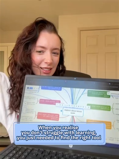Same brain. Better tools. 💚 Video desription - Video of Darcey sitting in front of the camera, holding a laptop that displays a mind map created in the MindMeister app. She is smiling and celebrating. A light blue text box appears on screen reading, ‘When you realise you don’t struggle with learning, you just needed to find the right tool. #assistivetech #accessibility #supportthatmatters #Support #mindmap @mindmeister_official