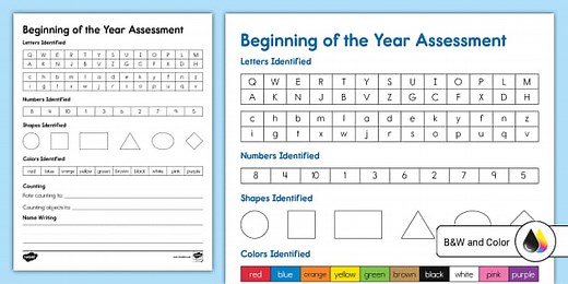 Prekindergarten Beginning of the Year Assessment Progress Sheet