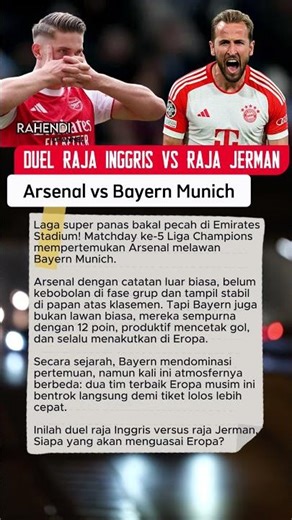 Duel Raja Inggris vs Raja Jerman : Arsenal vs Bayern Munich #shorts #arsenal #bayern