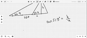 The angle of elevation to the top of the Egyptian pyramid Cheops is 36.4 ", measured from a point 350 feet from the base of the pyramid. The angle of elevation from the base of a face of the pyramid is 51.9^∘ . Find the height of Cheops. 612 ft. (FIGURE CAN'T COPY) | Numerade