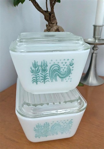 Vintage Pyrex Butterprint Turquoise Casserole Set – Amish Rooster Design, Mid Century Kitchen, READ DESCRIPTION - Etsy