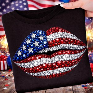 250th USA Anniversary Rhinestone Lips PNG Patriotic Kiss Design American Flag Lips Sublimation File for Shirts Hoodies - Etsy