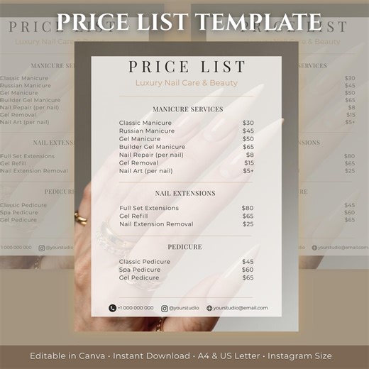 Nail Price List Template, Editable Canva Nail Tech Menu, Beauty Salon Pricing Guide, Nail Services List, Price List Sign, Instant Download - Etsy