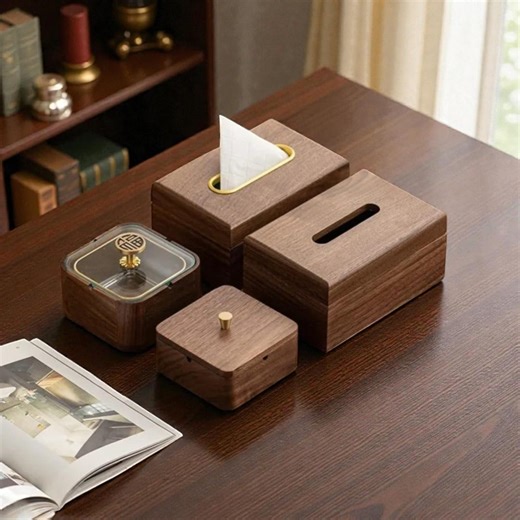 Walnut Tissue Box Organizer Magnetic Wooden Kleenex Holder - Etsy