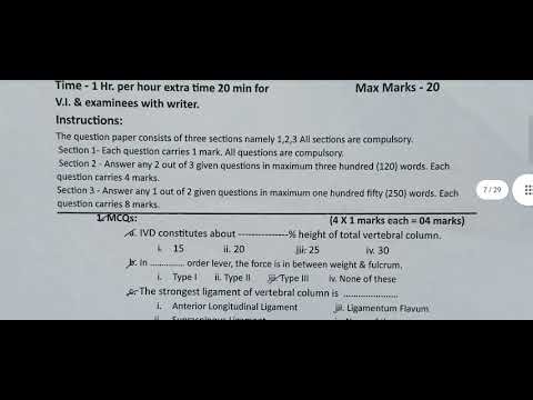 Biomechanics First Internal Question Paper, BPO Third Year