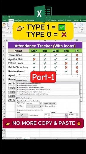 Excel Attendance Sheet with Icons ✅❌ | No More Copy-Paste