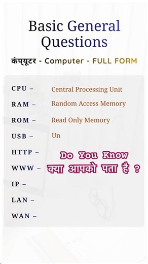 01 - Basic Gk Questions | Computer Full Forms Quick Revision | CS Path Finder