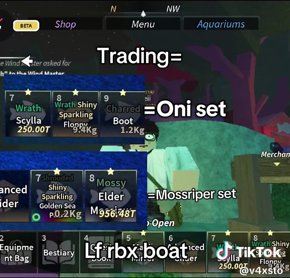 Trading Mossriper and Oni Set in Roblox Build A Boat
