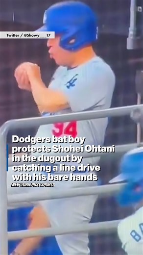 1.2M views · 8K reactions | Dodgers bat boy saves Shohei Ohtani by catching a line drive with his bare hands.  | New York Post Sports | Facebook