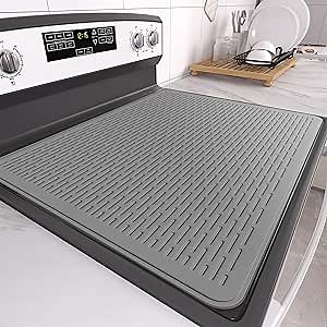 Stove Top Cover for Electric Stove- Range Covers for Electric Stove,Silicone XXL Dish Drying Mat, Glass Cooktop Covers, Flat RV Range top Mats (Gray, 28"x20")