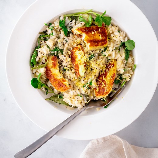 Lemon Risotto with Fried Halloumi