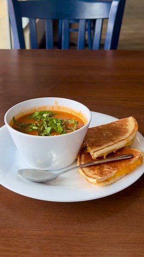 The ultimate cozy combo 🤝 Dip your Grilled Cheese Pita right into our Tomato Basil Soup… trust us, it’s life-changing. 🍅🧀✨ | Taziki's Mediterranean Cafe