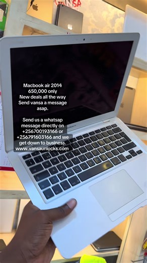 Macbook air 2014 650,000 only New deals all the way Send vansa a message asap. Send us a whatsap message directly on 256700193166 or 256791603166 and we get down to business. www.vansaunlocks.com #fyp #come #anythingapple_call_vansa #vansaappleshops #apple