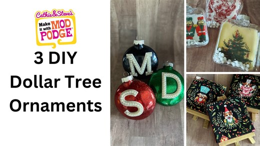 8.9K views · 93 reactions | 3 Budget DIY Christmas ornaments to make with Mod Podge! Cathie from Handmade Happy Hour with Cathie Filian is making glitter monogram ornaments, pet portrait ornaments and reverse decoupage ornaments.  Learn more about Mod Podge at plaidonline.com/brands/mod-podge​  Watch more Make It With Mod Podge: bit.ly/MakeItWithModPodge  Sign up for our newsletter! plaidonline.com/email-signup | Plaid Crafts | Facebook
