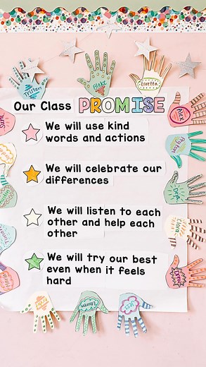 Laura White on Instagram: "🚨Freebie Alert! Comment PROMISE to get this free editable classroom promise template!🥳 A classroom promise is a must-do back to school activity with your students - so important for setting expectations and also getting student buy in and accountability!🙌🏼 Here’s how I like to do it: 🌸Ask your students what they think the classroom rules should be 🌸Introduce the classroom promise and read each item out loud 🌸Have each student make a handprint or sign the promise