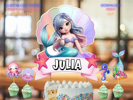 Little Mermaid Cake Topper Custom Name and Age Girl Birthday Ocean Party Sea Theme - Etsy