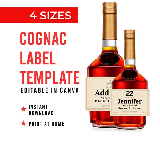 Custom Cognac Label Template, Editable Canva Birthday, Anniversary, Wedding (digital Download) - Etsy