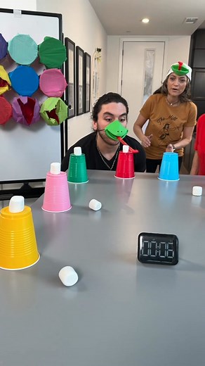 We made a funny game using party blowers #marshmallows #familygames #lasvegas