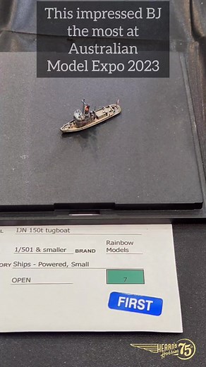 1.8K views · 16 reactions | At Model Expo 2023, BJ was most impressed with this tiny 1/700 Imperial Japanese Navy tugboat, complete with flags and crew members! Which was your favourite model from Model Expo? #Askhearns #hobbies #TheHobbyman #Hobbyman #Hearnshobbies #EverythingHearns #Melbourne #76thAnniversary #AustralianModelExpo #ModelExpo #competition #diorama #ship #navy #naval | Hearns Hobbies | Facebook