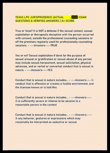 Texas Lpc Jurisprudence Actual Exam Questions Verified Answe video