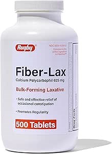 Rugby Fiber-Lax Tablets 625 Mg - Fiber Tablets for Women and Men - Occasional Constipation Relief for Adults - 500 Tablets (1 Pack)