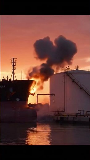 Fire Breaks Out After Oil Tanker Collides with Fuel Depot