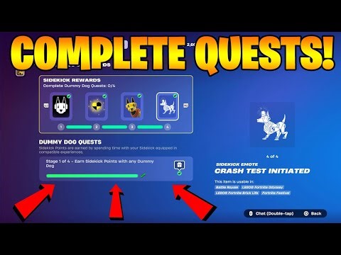 How to EASILY Earn Sidekicks Points with any Dummy Dog in Fortnite locations Quest!