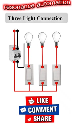 Three Switch & Light Connection Diagram #electrician #CircuitDiagram #HouseWiring #polytechnicstudents | Resonance Automation