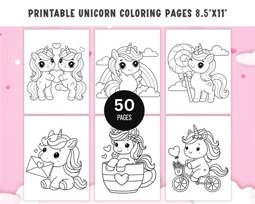 50 Valentine Coloring Pages, Kids' Printable Designs (PDF Download) - Etsy