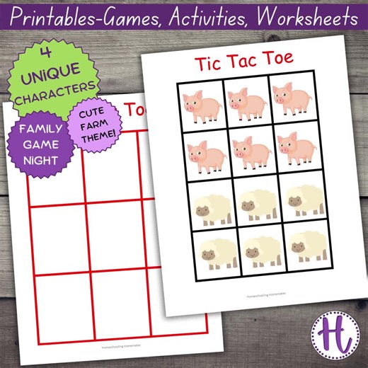 Farm Animals Tic Tac Toe Game: Printable Kids Learning Activity (PDF Download) - Etsy