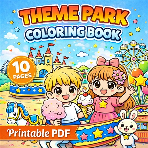 Theme Park Cozy Coloring Book, Printable PDF, Amusement Park Coloring Pages, Relaxing Adult Coloring, Instant Download - Etsy Canada