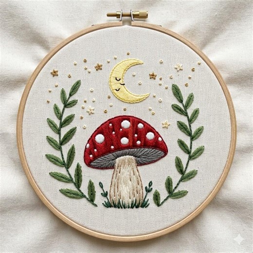 Mushroom Hand Embroidery Pattern, Starry Mushroom Embroidery Design, Woodland Mushrooms Hand Embroidery Design PDF Download - Etsy