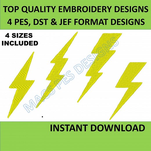 Lightning Bolt Embroidery Design PES DST JEF, Download Embroidery Lightning Bolt Set of 4 With 4 Sizes, Machine Embroidery Designs Pes Dst - Etsy