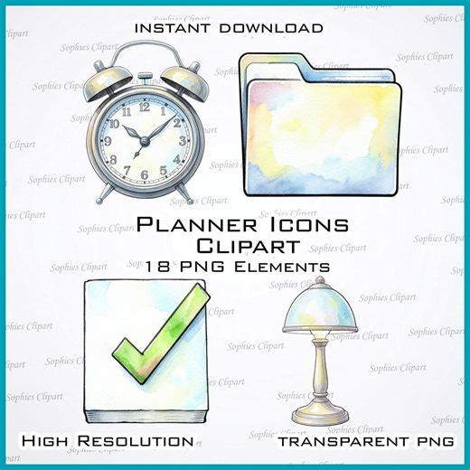 Planner Productivity Icons Clipart Set of 18 – Laptop, Notebook & Checklist PNG Bundle for Digital Planner Stickers, Office and DIY Projects - Etsy