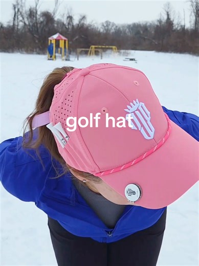 Snow on the ground, golf on my mind. 🏌‍♀️ Midwestern girls don’t wait for the season, we accessorize for it ⛳❄️ This hat stays on until the fairways thaw. #golftiktok #womensgolf #pinkaesthetic #golfaccessories