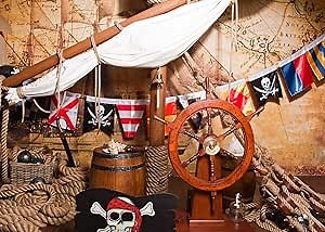 CapiSco 7X5FT Pirate ShipTheme Party Backdrop Birthday Background Pirate Ship Background for Newborn Children Boys Portrait 1st Birthday Party Decor Props Photo Studio Vinyl Backdrop SCO10