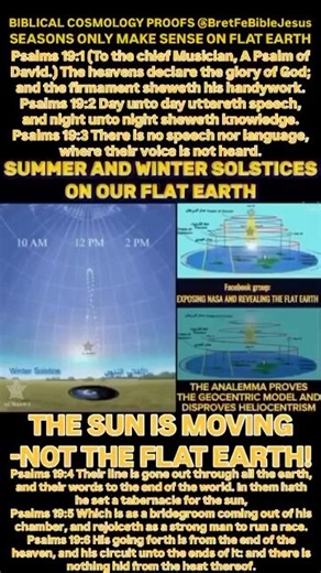 ☀️🔄💯 Biblical Cosmology is the only thing that makes sense about seasons and our reality with local lights of the sun and moon being the same size and them and the stars all circling above us. Joshua, Isaiah, and David all knew the lights above us move -not the flat earth! Why don’t you know this too? Happy Flat Earth & Firmament Dome Friday! Psalms 19:1-6.📖📖Isaiah 38:8 Behold, I will bring again the shadow of the degrees, which is gone down in the sun dial of Ahaz, ten degrees backward. So