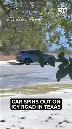 Car Spins Out on Icy Road in Texas