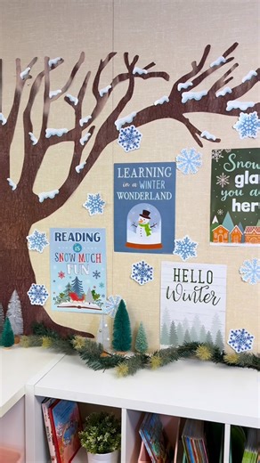 Teacher Created Resources | Classroom Decor & More on Instagram: "From one holiday to the next! 🦃☃️ Our seasonal tree display is ready for winter 🪾❄️ #classroomdecor #bulletinboard #seasonaldecor #winterdecor #seasonaltree"