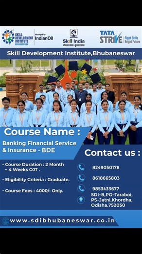 Graduate Students!!!! Enroll in our 2 Month Banking and Finance Sector Focused Skill Development Program. Course Fee: 4000 (Inclusive of Hostel & Fooding) For Admissions: Call: 8280109799 Apply Now: https://admissions.sdib.in/public | SDI Bhubaneswar
