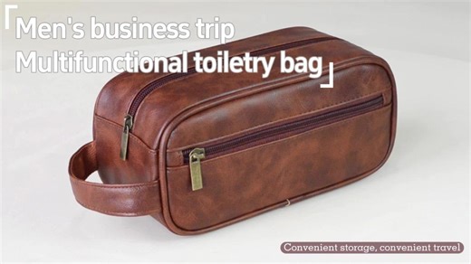 Custom Logo Business Portable Men'S PU  Leather Toiletry Bag Travel Dopp Kit Mens Hanging Hygiene Makeup Bag for Men TSN0125