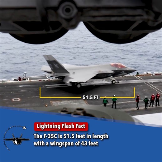 18K views · 458 reactions | Lightning ⚡ Flash Fact: The F-35C is 51.5 feet in length with a wingspan of 43 feet. | F-35 Lightning II Joint Program Office | Facebook
